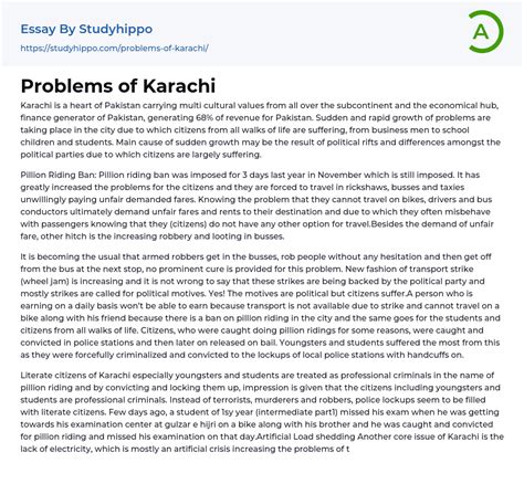 Problems of Karachi Essay .